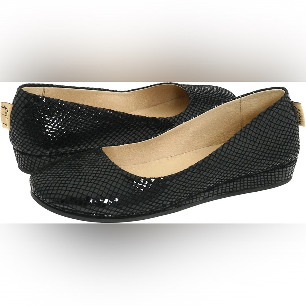 French Sole FS/NY Women's Zeppa Black Snake Print Suede Flats Size 8